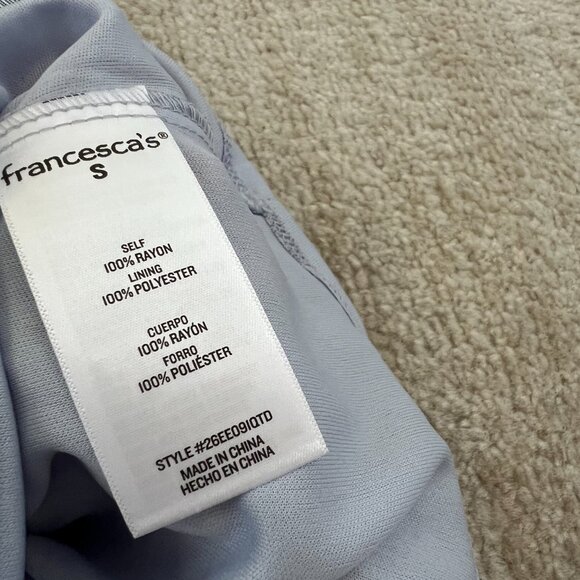 Francesca’s Mi Ami Blue White Eyelet Embroidered Mini Dress S With Bow Tie Strap - Picture 13 of 14